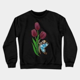 Surrealist skull and tulip flowers. Crewneck Sweatshirt